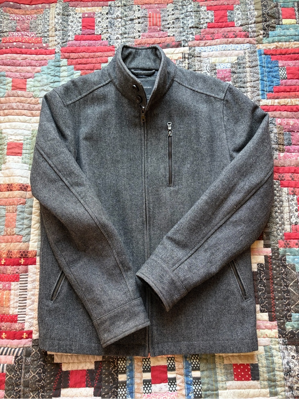Banana Republic Charcoal Gray Wool-Blend Motorcycle-Style Zip Jacket